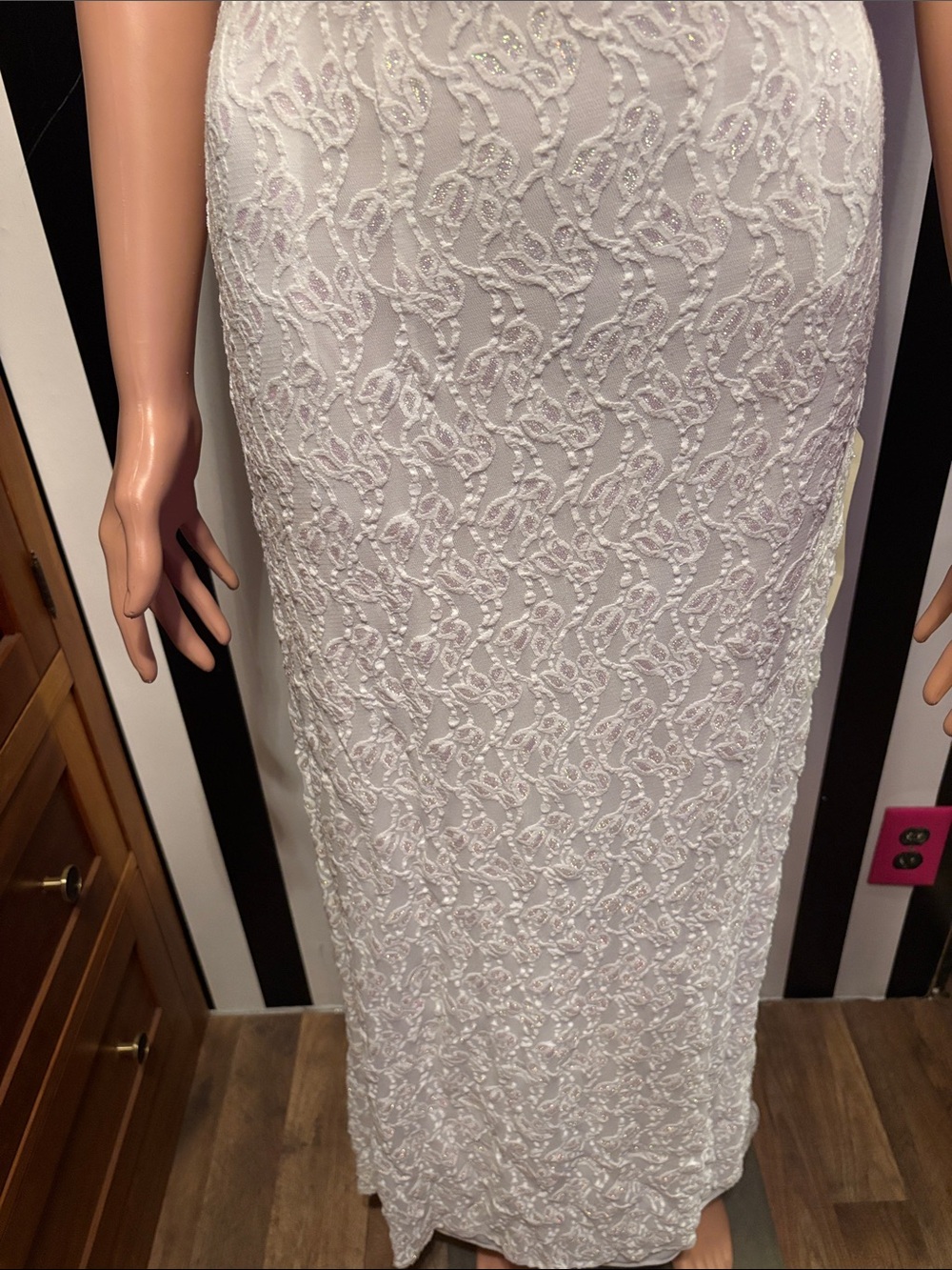 Y2K Wedding Dress Lace Column Long Gown Sheer Cowl Neck Size 0/2 XS Beaded Strap - Picture 7 of 17
